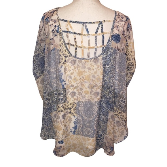 EST. 1946 Bohemian Lightweight Blouse Cream Cornflower Blue Size X Large - Picture 2 of 7